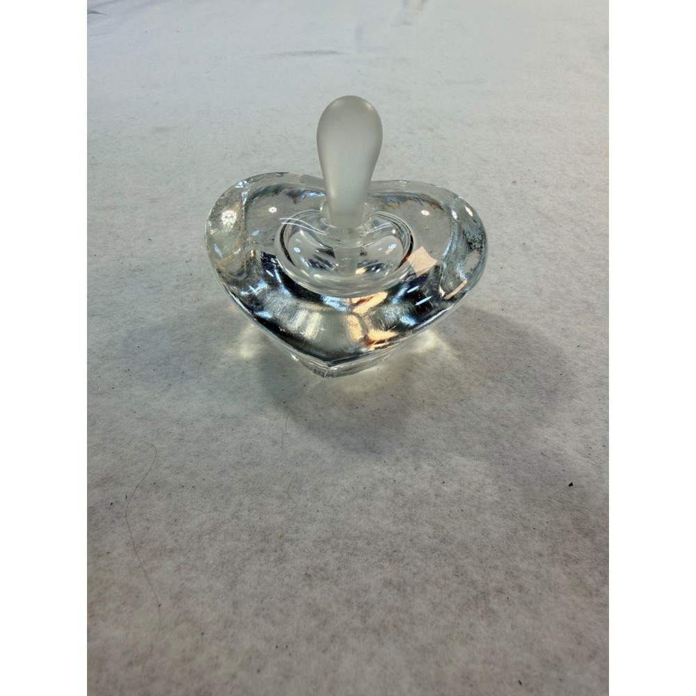 Clear Art Glass Heart Perfume Bottle Frosted Teardrop Dabber Stopper 3 Inch